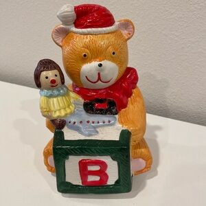 Vintage Teddy Bear Christmas Spinning Music Box